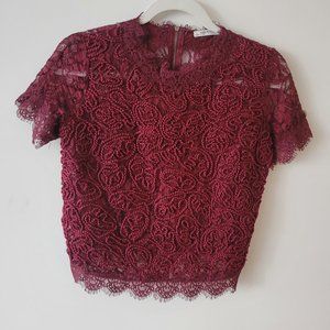 ZARA BURGUNDY LACE EMBROIDERED CROP TOP